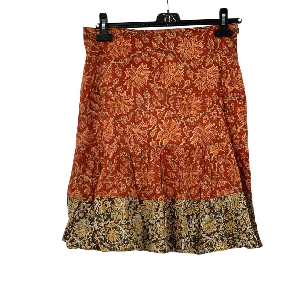 Kuhl Joplin Red Orange Woven Organic Cotton Print Tiered Ruffle Skirt Size 6